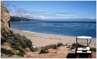 The Beach and a Golf Cart at the Worlds Most Expensive Trailer Park in Malibu
